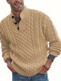 Joior 2All Match Knitted Cable Sweater, Men's Casual Warm Middle Stretch Stand Collar Pullover Sweater For Fall Winter