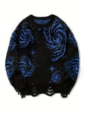 Joior All Match Knitted Galaxy Pattern Sweater, Men's Casual Warm Slightly Stretch Crew Neck Pullover Sweater For Fall Winter