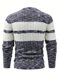 Joior All Match Knitted Color Block Sweater, Men's Casual Warm Mid Stretch Round Neck Pullover Sweater For Fall Winter